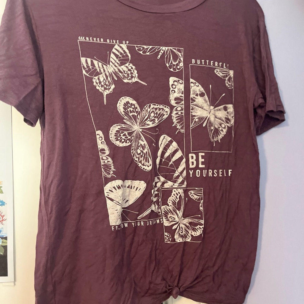 French Pastry Purple T-Shirt with Butterfly Design